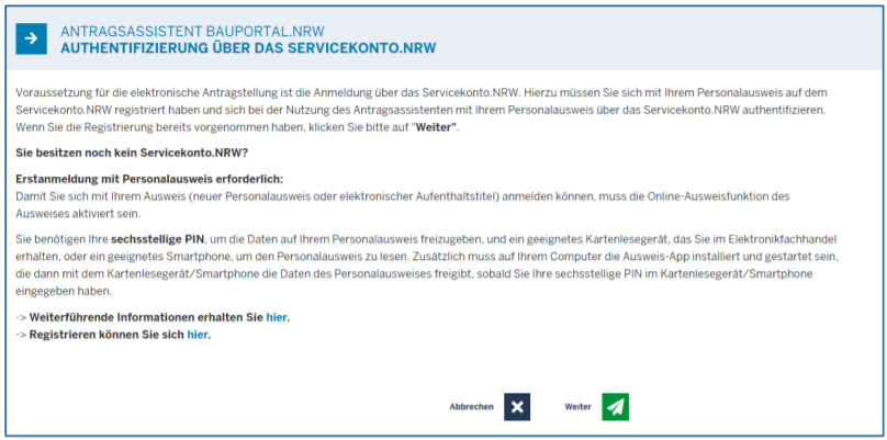Authentifizierung über das Servicekonto.NRW